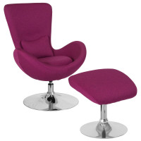 Flash Furniture CH-162430-CO-MAG-FAB-GG Egg Series Magenta Fabric Side Reception Chair with Ottoman 